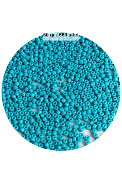 Turquaz Mavi Renk 4 mm Yaklaşık 660 adet / 60 gram Cam Boncuk Oya Yazma Bileklik ve Kolye ürün görseli