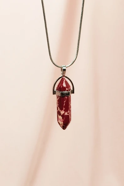 Rodokrozit Doğal Taşı Zincirli El Yapımı Tasarımlı Kolye Uç: 3,5 cm Zincir: 20 cm Kutulu ürün görseli
