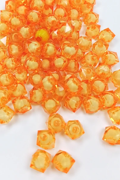 Küp Boncuk İçten Boncuklu Bileklik Çanta Boncuğu 10 mm 50 gr Turuncu - BNC452 - 2
