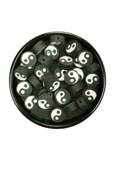 90 Adet 10 mm Polimer Kil Fimo Boncuk Takı Bileklik + 5 Metre Lastikli Misina Hediye - Yin Yang - Resim 3