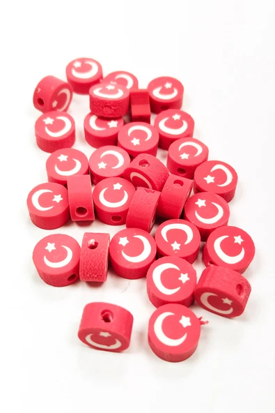 90 Adet 10 mm Polimer Kil Fimo Boncuk Takı Bileklik + 5 Metre Misina Hediye - Ayıcık - Bayrak - Yin Yang - Resim 3