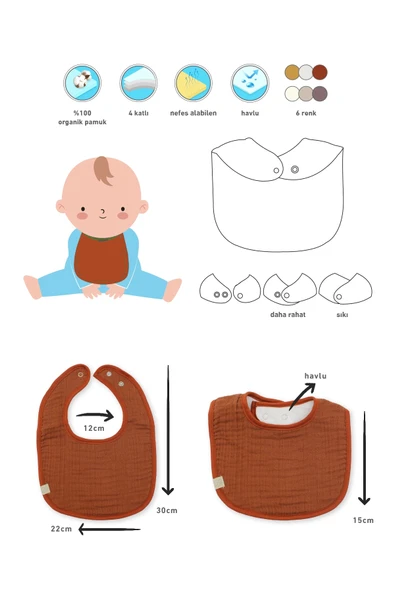 Bistyle Müslin Önlük 3'Lü 60101 Taş Ekru Antrasit - Resim 2