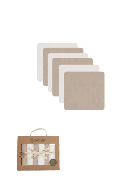 Bistyle 6'lı Müslin Mendil 20x20 Cm 90106 Ekru Bej