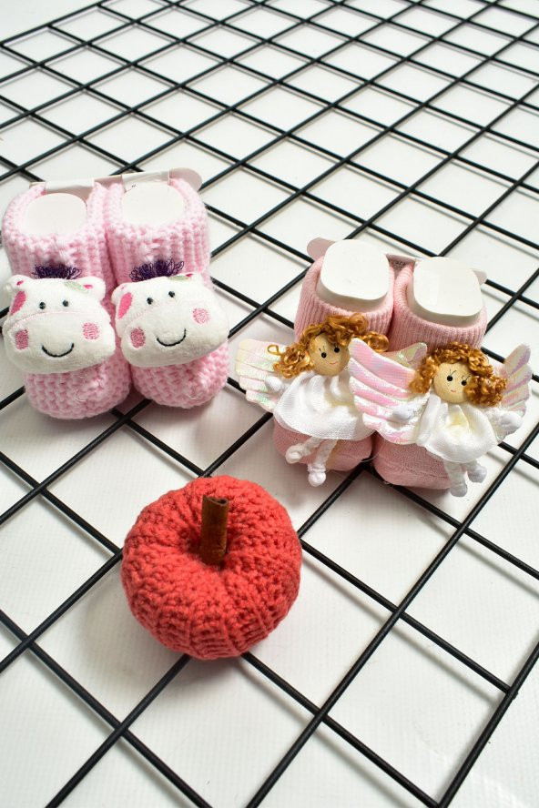 Kız Bebek Çıngıraklı Patik & Prenses Baskılı Çorap 2li Takım Pembe