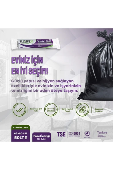 Florex Standart Büyük Boy Siyah Çöp Poşeti X 5 Rulo - 2