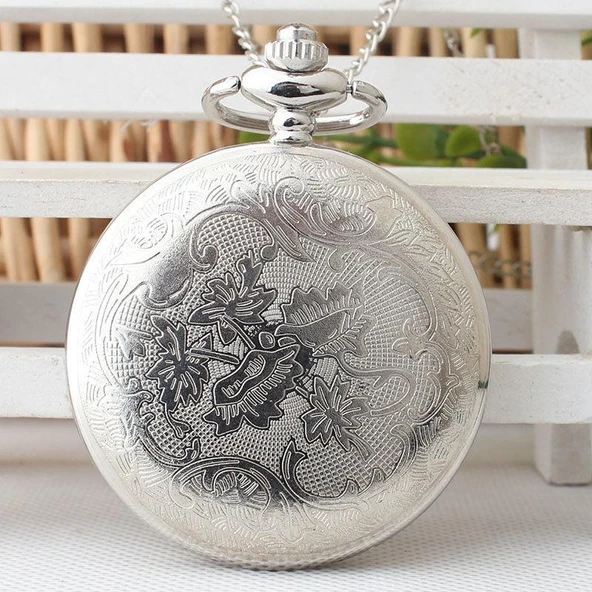 Valkyrie Vintage Kutulu Gece Mavisi Retro Köstekli Cep Saati - Hediyelik Saat Gümüş - 5