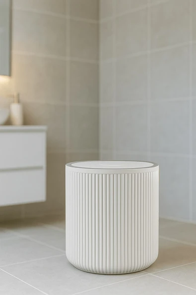 Lines Serisi Beyaz Banyo Seti, 2 Parça Akrilik Silindir 5 Litre Çöp Kovası ve Tuvalet Fırçası Takımı - 7