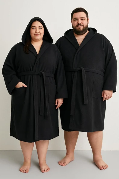 Pamuklu kapşonlu lacivert Renkli (L-XL-2XL-3XL-4XL-5xl-6xl) Büyük / Battal Beden Bornoz - 3