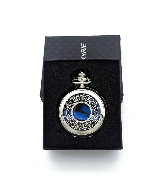 Valkyrie Vintage Kutulu Gece Mavisi Retro Köstekli Cep Saati - Hediyelik Saat Gümüş - 4