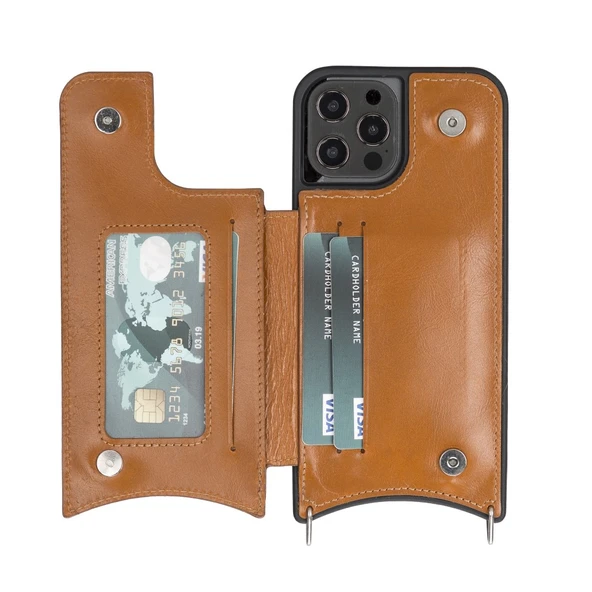 Apple iPhone 12 Pro Max Uyumlu Deri Askılı Kılıf UFW RST2EF Taba - 3