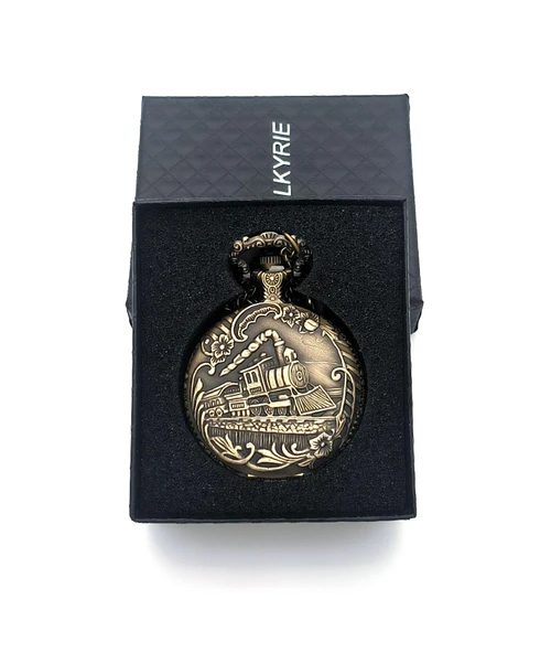 Valkyrie Retro Vintage Kabartmalı Dumanlı Tren Çiçek Motifli Zarif Köstekli Cep Saat - 2