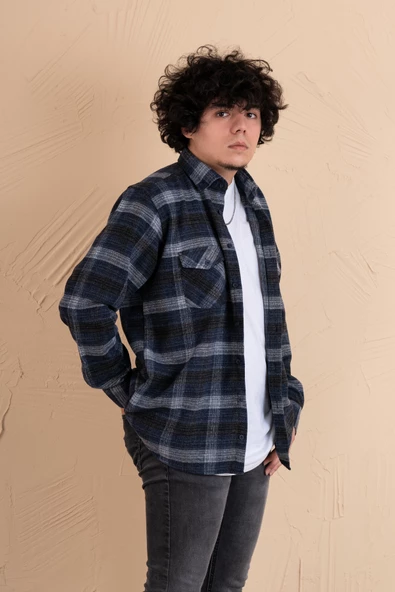 MUGİ RAHAT KESİM EKOSELİ ÇİFT CEPLİ ERKEK ODUNCU GÖMLEK - Resim 6