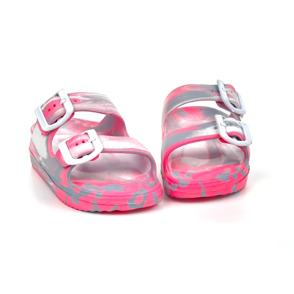 Kız Çocuk Pembe Tokalı Ortopedik Rahat Günlük Plaj Terlik - 7