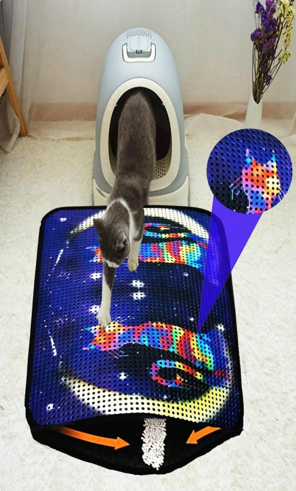 Miapet Elekli Desenli Kedi Tuvalet Önü Paspası 60 x 45 cm Ay-Yıldız - 2