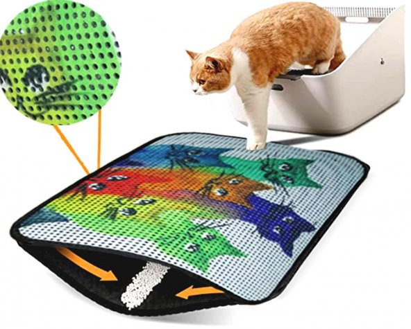 Miapet Elekli Desenli Kedi Tuvalet Önü Paspası 60 X 45 Cm Yedi Kedi