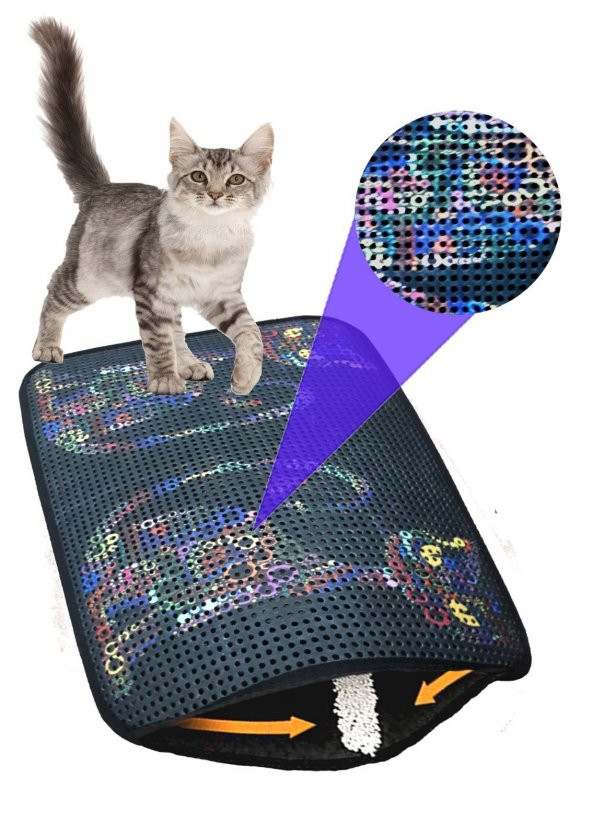 Miapet Elekli Desenli Kedi Tuvalet Önü Paspası 60 x 45 cm Yan Kediler - 2