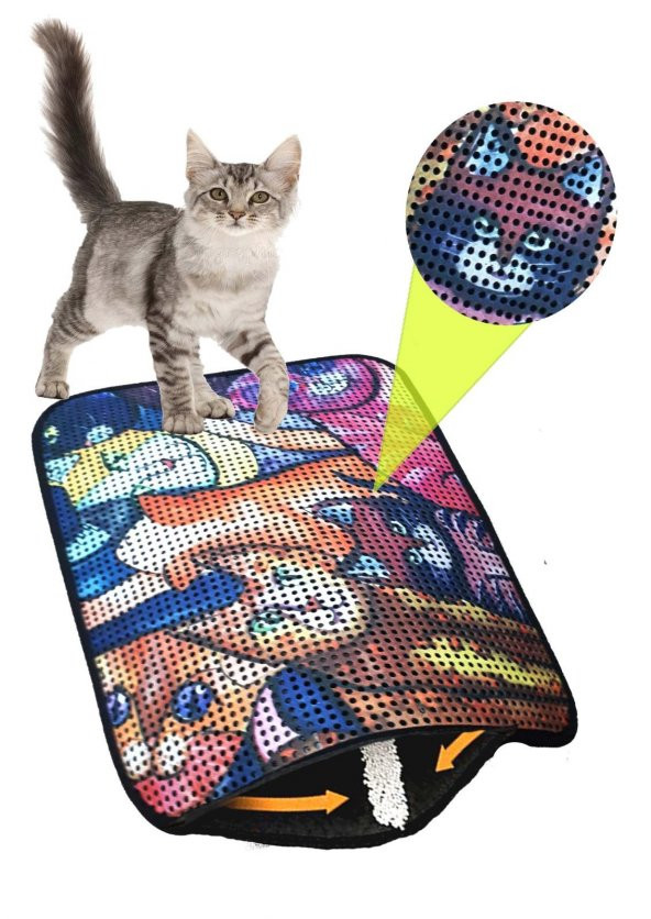 Miapet Elekli Desenli Kedi Tuvalet Önü Paspası 60 x 45 cm Kedi Suratlar - 2