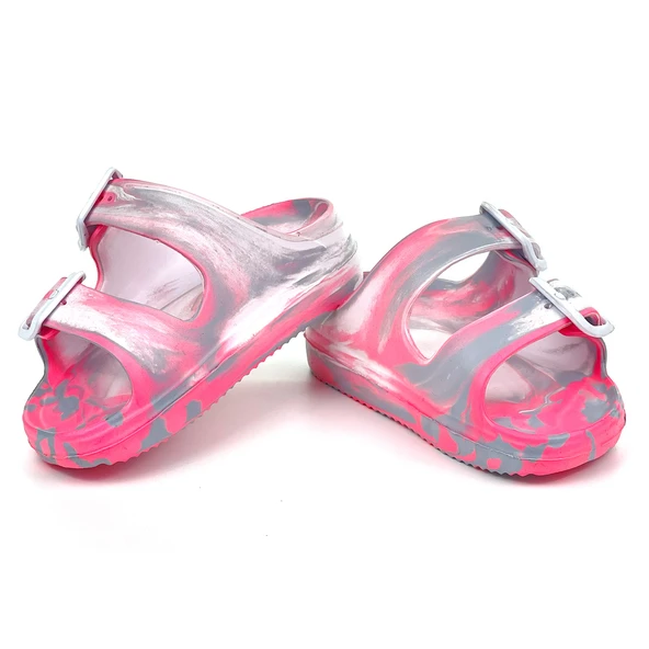 Kız Çocuk Pembe Tokalı Ortopedik Rahat Günlük Plaj Terlik - 4