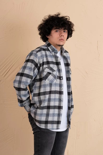 MUGİ RAHAT KESİM EKOSELİ ÇİFT CEPLİ ERKEK ODUNCU GÖMLEK - Resim 3