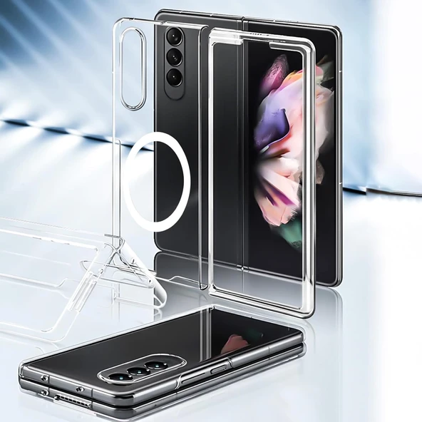 Samsung Galaxy Z Fold 4 Uyumlu Kamera Korumalı Magsafe Wireless Şarj Özellikli Şeffaf Silikon Kılıf - 6