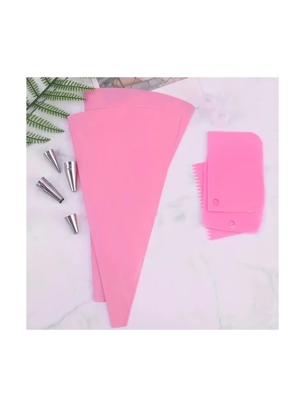 21 Parça Pasta Süsleme Seti - Paslanmaz Çelik Kremalı Boru Uçları, Tekrar Kullanılabilir Hamur Torbaları, Dönüştürücüler ve Kazıyıcılar - 3