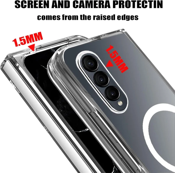 Samsung Galaxy Z Fold 4 Uyumlu Kamera Korumalı Magsafe Wireless Şarj Özellikli Şeffaf Silikon Kılıf - 4