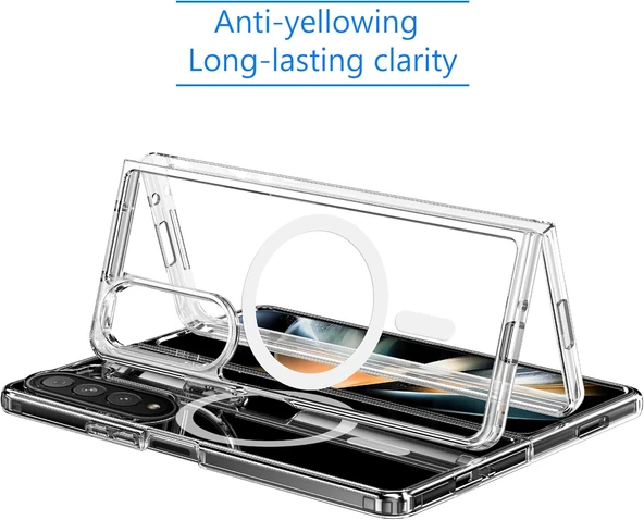 Samsung Galaxy Z Fold 4 Uyumlu Kamera Korumalı Magsafe Wireless Şarj Özellikli Şeffaf Silikon Kılıf - 9