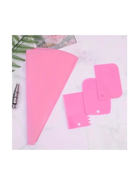 21 Parça Pasta Süsleme Seti - Paslanmaz Çelik Kremalı Boru Uçları, Tekrar Kullanılabilir Hamur Torbaları, Dönüştürücüler ve Kazıyıcılar - 4