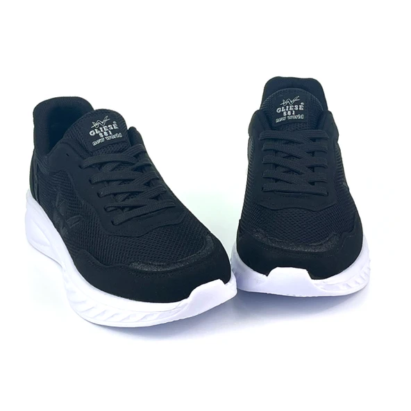 Kadın Siyah Beyaz Hafif Fileli Günlük Rahat Sneaker Spor Ayakkabı