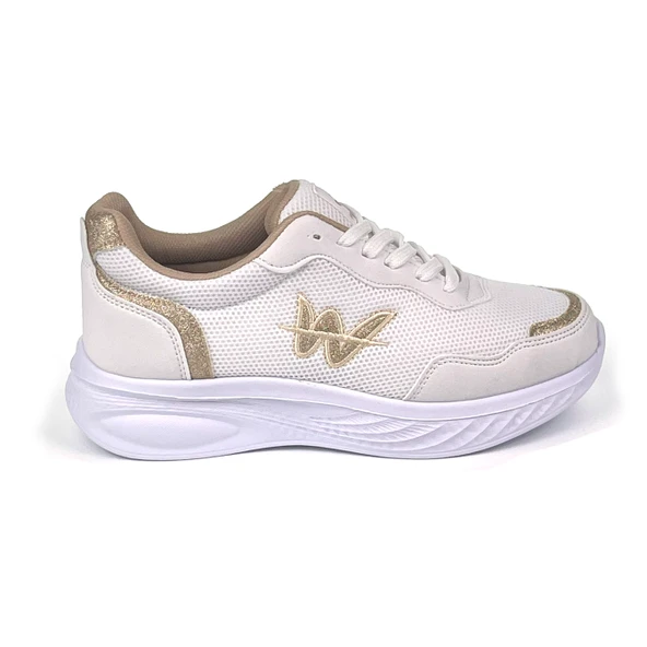 Kadın Beyaz Altın Hafif Fileli Günlük Rahat Sneaker Spor Ayakkabı - 9