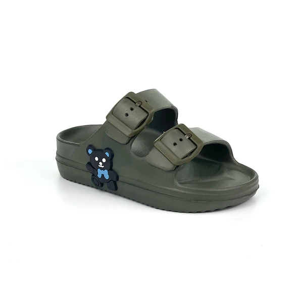 Erkek Çocuk Haki Tokalı Figürlü Ortopedik Rahat Günlük Plaj Terlik - 2