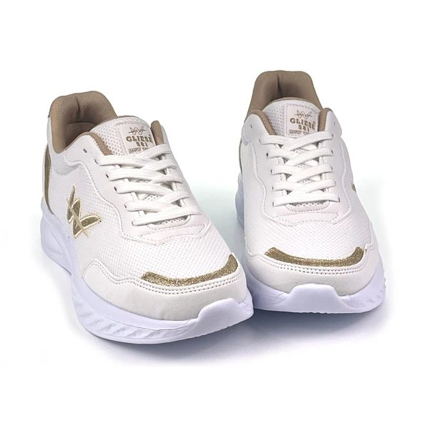 Kadın Beyaz Altın Hafif Fileli Günlük Rahat Sneaker Spor Ayakkabı - 6