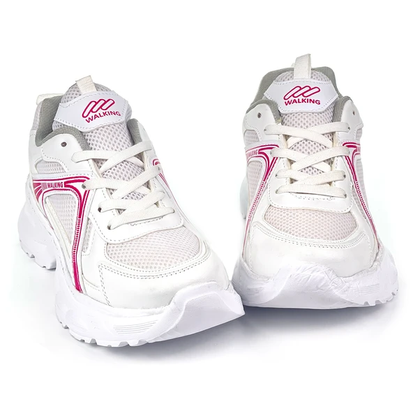 Kadın Beyaz Fuşya Hafif Fileli Günlük Rahat Sneaker Spor Ayakkabı ürün görseli 1