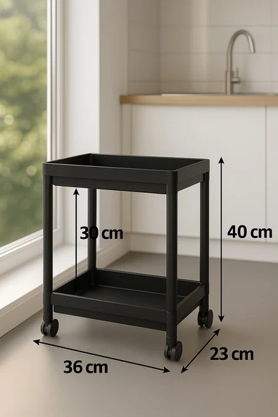 Flex Elite Pro 2 Katlı Siyah Tekerlekli Çok Amaçlı Banyo & Mutfak Düzenleyici Raf - 6