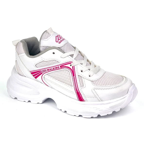 Kadın Beyaz Fuşya Hafif Fileli Günlük Rahat Sneaker Spor Ayakkabı - Resim 2