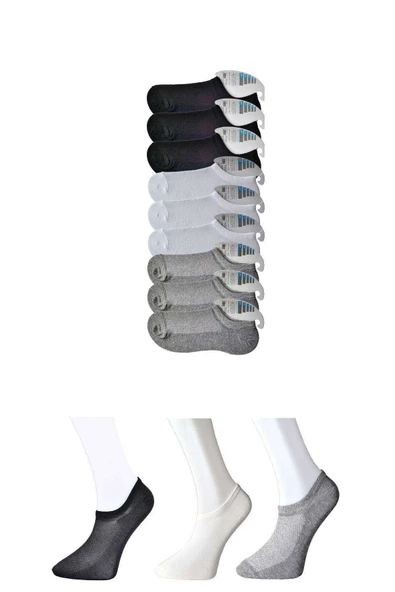 Siyah Gri ve Beyaz Erkek Görünmez Çorap 9 çift ürün görseli