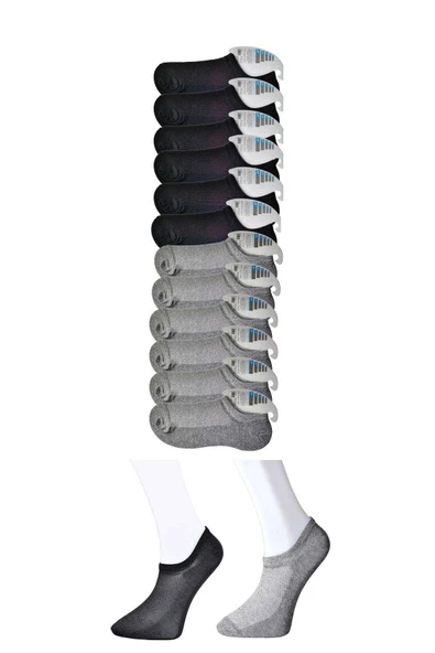 Siyah ve Gri Erkek Görünmez Çorap 12 çift ürün görseli 1