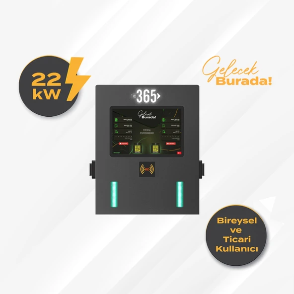E 365 AC Duvar Tip 10 İnç Ekranlı MID Sayaçlı Çift Soketli RFID 22kW Şarj İstasyonu
