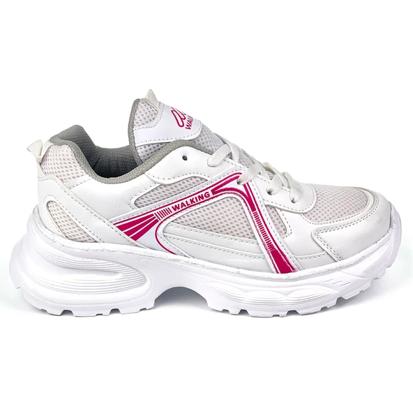 Kadın Beyaz Fuşya Hafif Fileli Günlük Rahat Sneaker Spor Ayakkabı - Resim 3