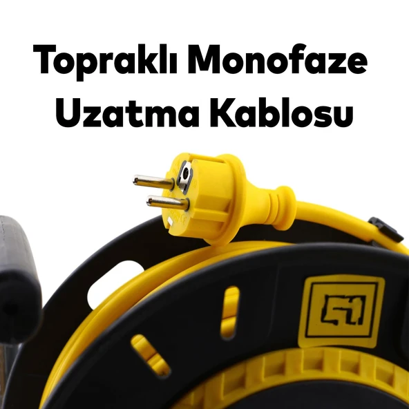 Kapaklı Plastik Makaralı Seyyar %100 Bakır Kablo 4 Prizli 40 Metre Uzatma Kablosu 3x2.5 mm H05VV-F - 4