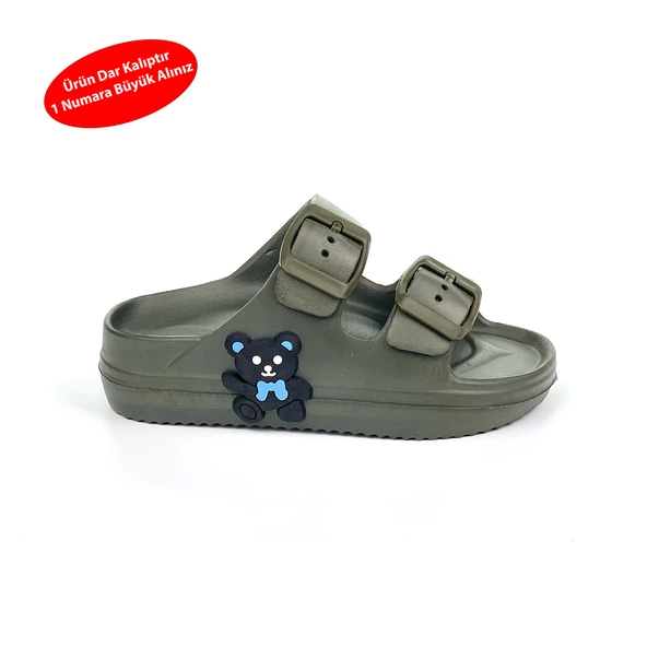 Erkek Çocuk Haki Tokalı Figürlü Ortopedik Rahat Günlük Plaj Terlik
