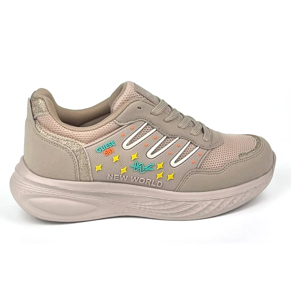 Kadın Bej Fileli Günlük Rahat Sneaker Spor Ayakkabı - 4