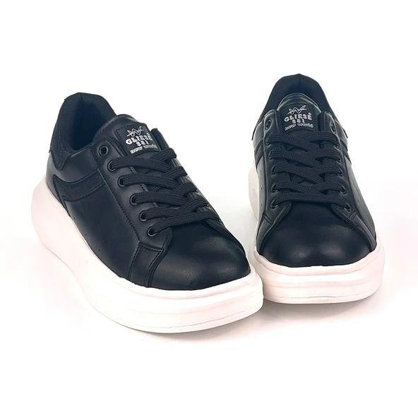 Kadın Siyah Beyaz Simli Rahat Günlük Sneaker Spor Ayakkabı - 3