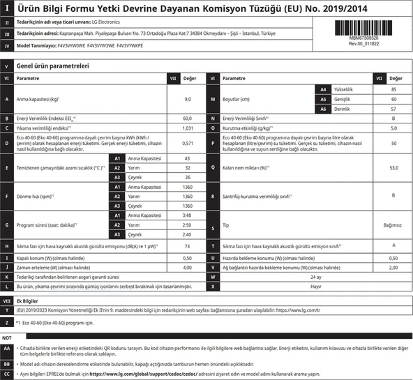 LG F4V3VYWKPE 1400 Devir 9 KG Çamaşır Makinesi - Resim 7