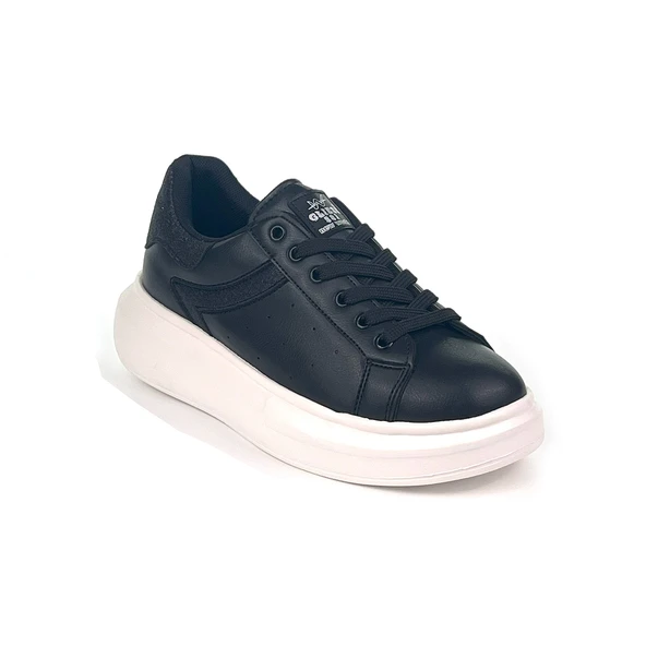 Kadın Siyah Beyaz Simli Rahat Günlük Sneaker Spor Ayakkabı