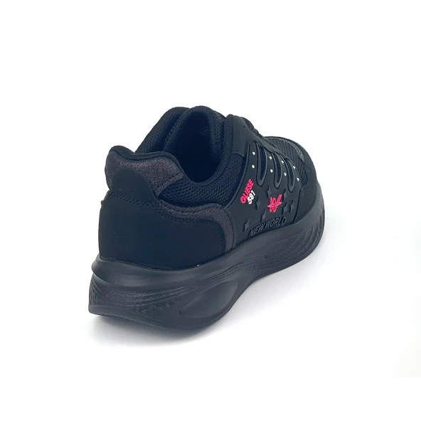 Kadın Siyah Fuşya Fileli Günlük Rahat Sneaker Spor Ayakkabı - Resim 5