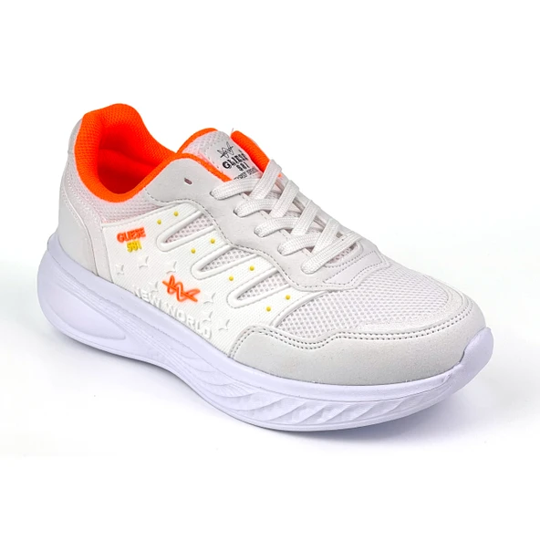 Kadın Beyaz Oranj Fileli Günlük Rahat Sneaker Spor Ayakkabı - 3
