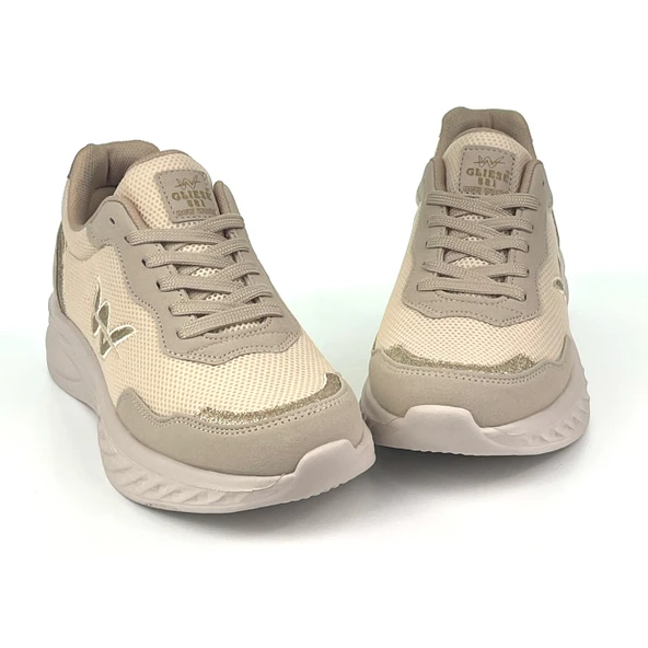 Kadın Bej Hafif Fileli Günlük Rahat Sneaker Spor Ayakkabı