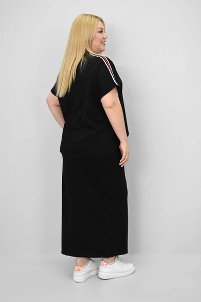 Kadın Büyük Beden Kısa Kollu Şeritli Etek Takım 8204-25 - 6