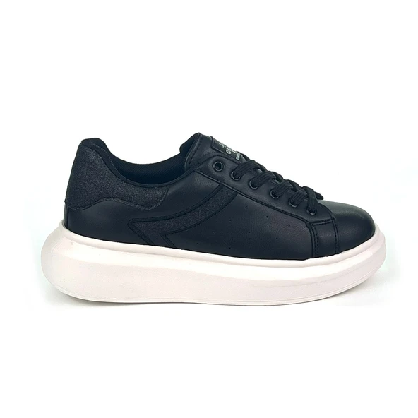 Kadın Siyah Beyaz Simli Rahat Günlük Sneaker Spor Ayakkabı - 2